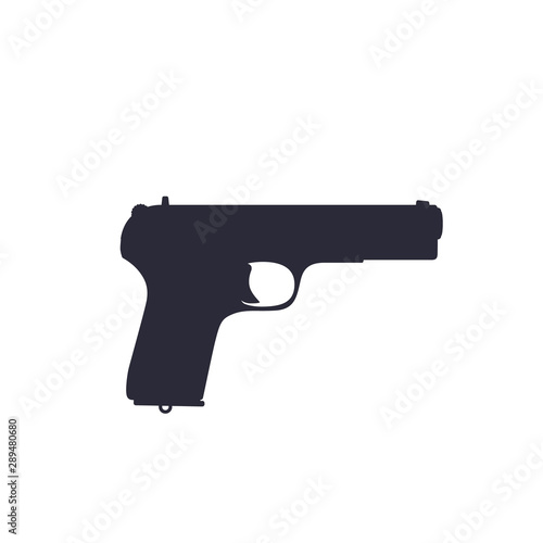 pistol, old soviet world war 2 handgun silhouette isolated on white