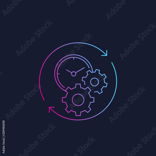 productivity linear vector icon with stopwatch and cogwheels