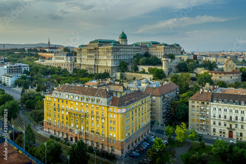 Aerial view of Buda castle the Danube, the Chain bridge from the Taban in Budapest Hungary photo