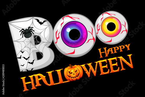 Boo. Halloween banner background with eyes. Happy Halloween poster, card design concept. Vector illustration