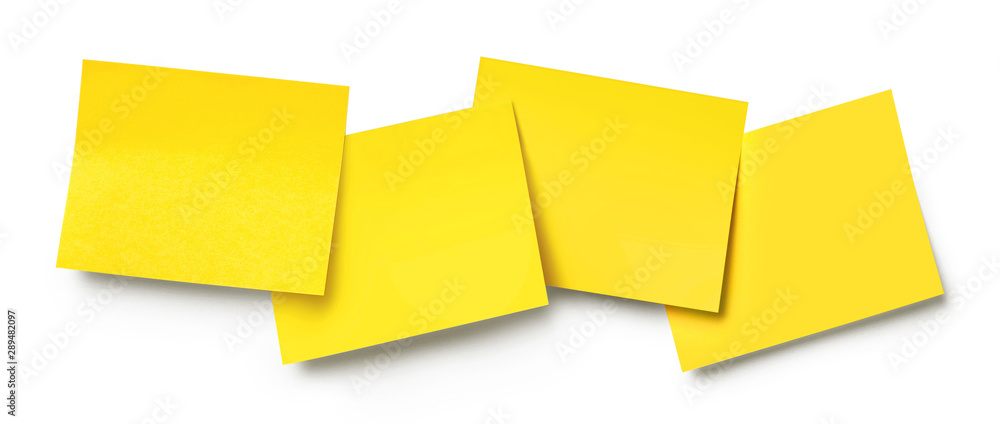 Fototapeta premium Yellow blank stickers, isolated on white background