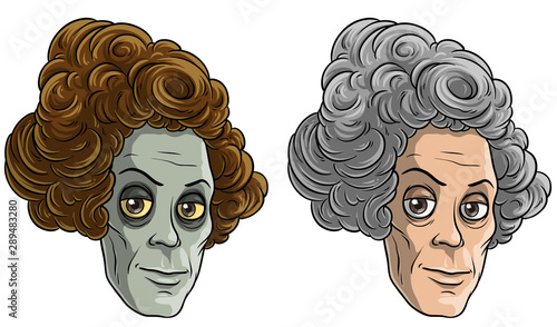 Cartoon colorful smiling funny pale monster zombie granny or old ladies. Isolated on white background. Halloween vector icon set.