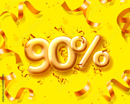 Sale 90 off ballon number on the yellow background.