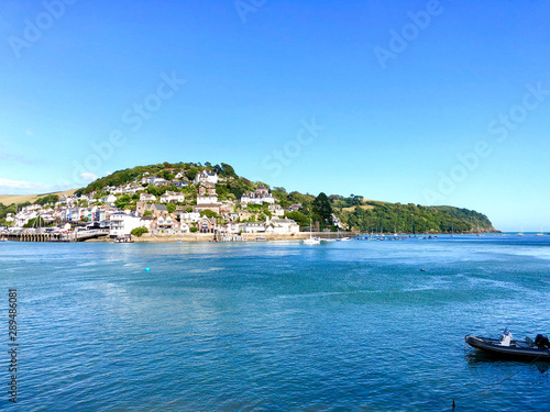 Panorama of Kingswear looking across the River Dart from Dartmouth Devon England, an area of outstanding beauty the South Hams in the West Country of England