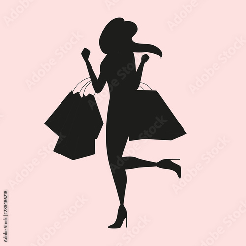 Black silhouette, Lady with shopping bags