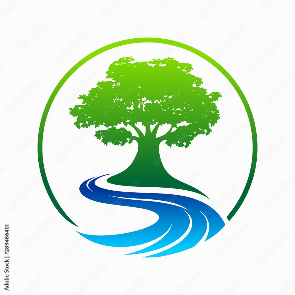 olive tree logo designs with creeks or rivers symbol Stock Vector ...