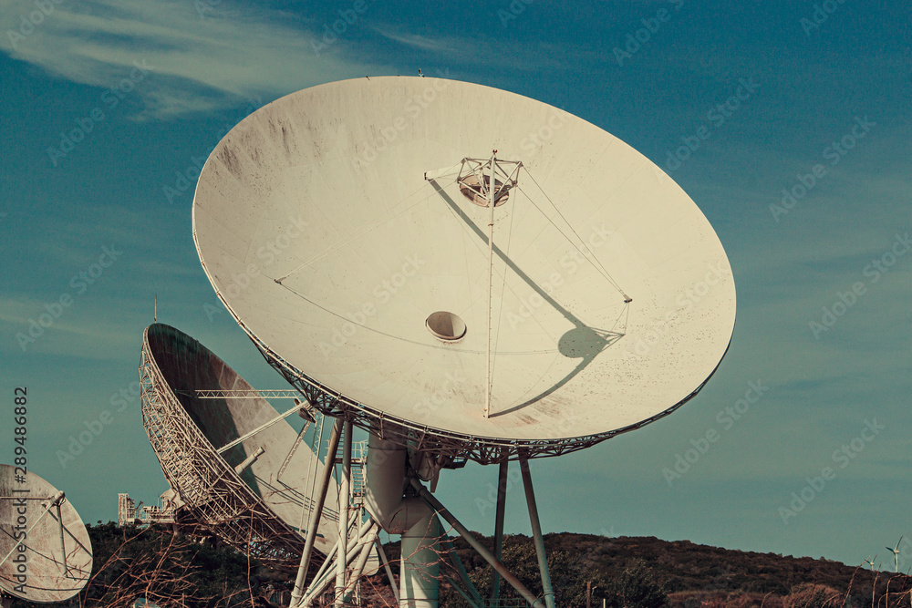 A satellite dish field in Sintra, Telecommunications, Portugal