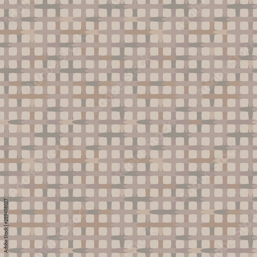 Hand drawn square grid seamless pattern. Modern japanese washi paper. Watercolor dye style gray. Ecru neutral tones. All over print for zakka craft asian home decor, packaging. Vector swatch repeat