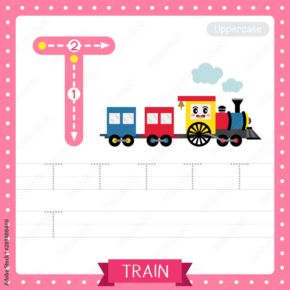Naklejka premium Letter T uppercase tracing practice worksheet. Train