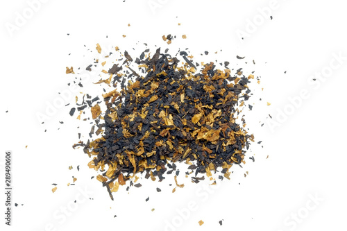 Pile of pipe tobacco on white background.
