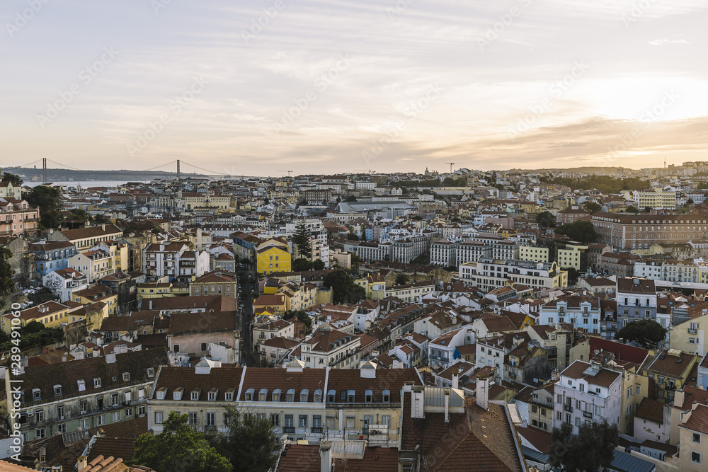 view of Lisbon at sunset from Sao Jorge Castle
