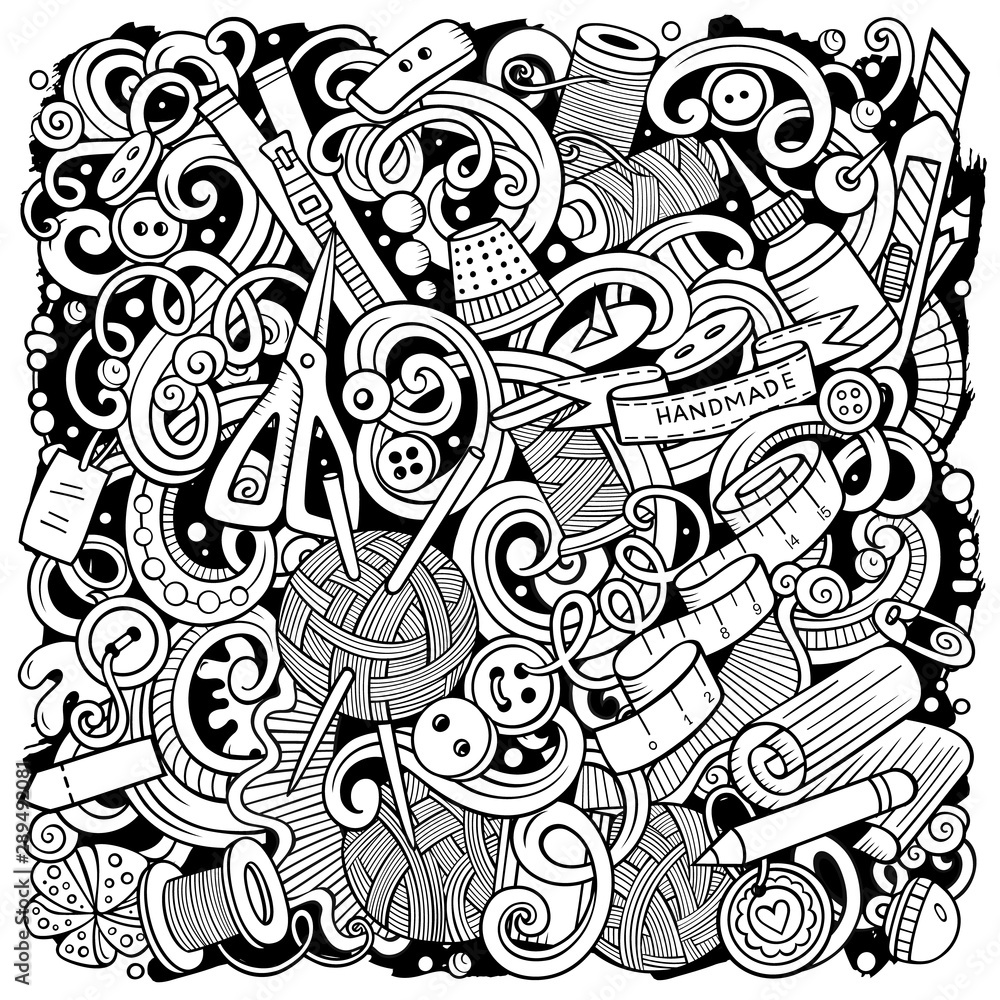 Naklejka premium Cartoon cute doodles hand drawn Handmade illustration