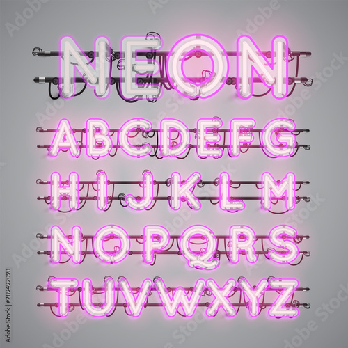 Realistic glowing double neon charcter on and off