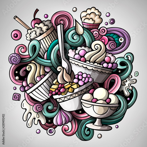 Cartoon cute doodles hand drawn Ice cream illustration