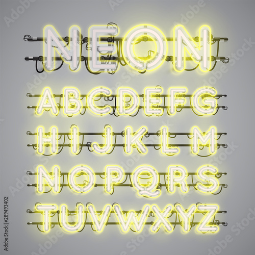 Realistic glowing double neon charcter on and off