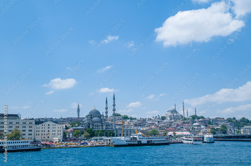 View of Eminonu from the sea. Istanbul, Tunkey.