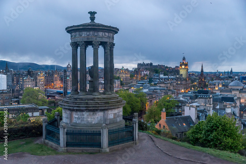 Edinburgh Scotland UK beautiful city landmark architecture old town medieval Calton Hill Nelson Monument blue hour