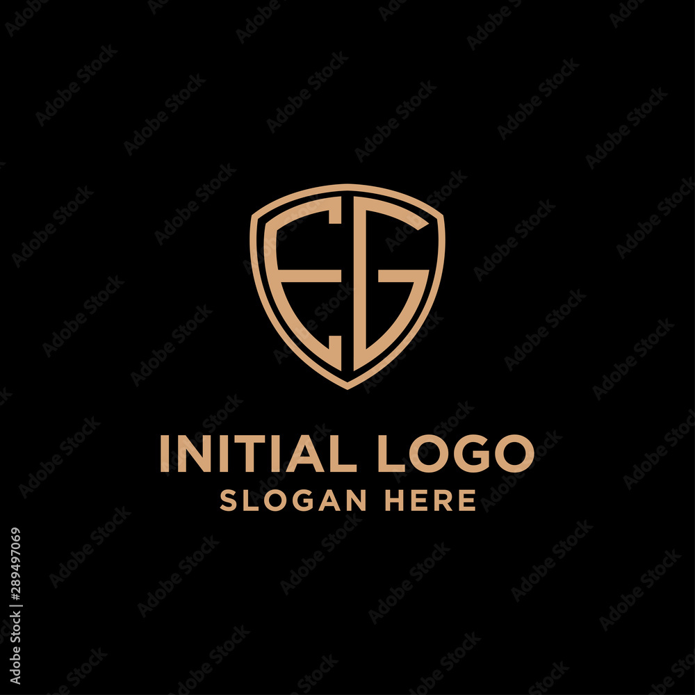 initial letters logo E G black background shield shape