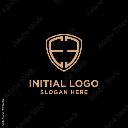 Free Download initial letters logo E E black background shield shape - GFXLoad