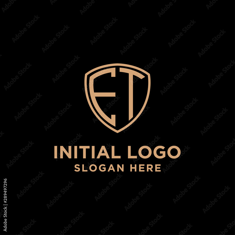 initial letters logo E T black background shield shape
