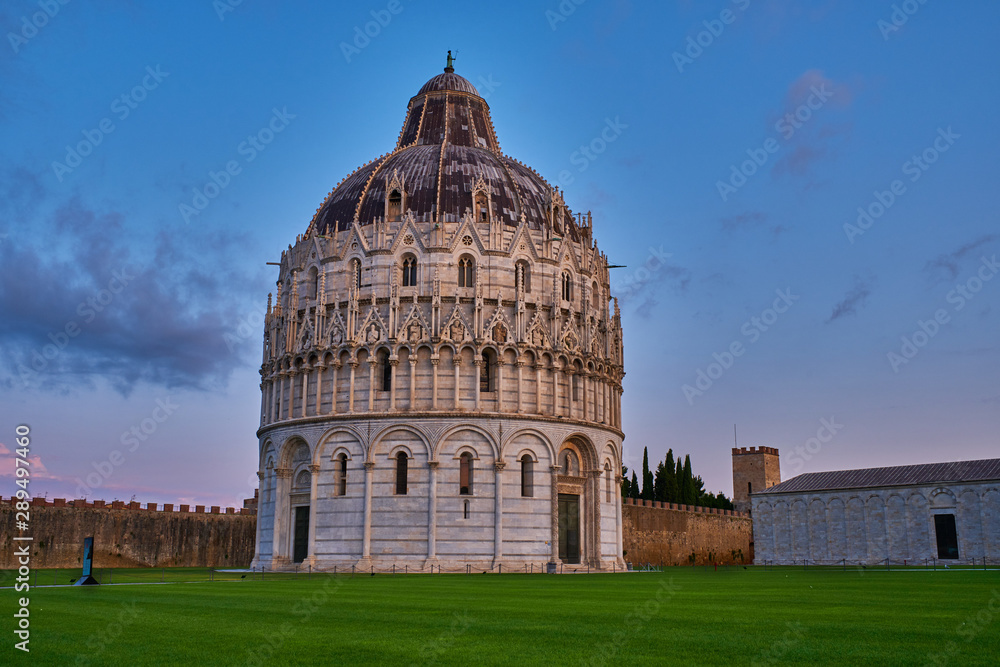 Square of miracles Pisa, Tuscany, Italy. Sunrise in the city of Pisa