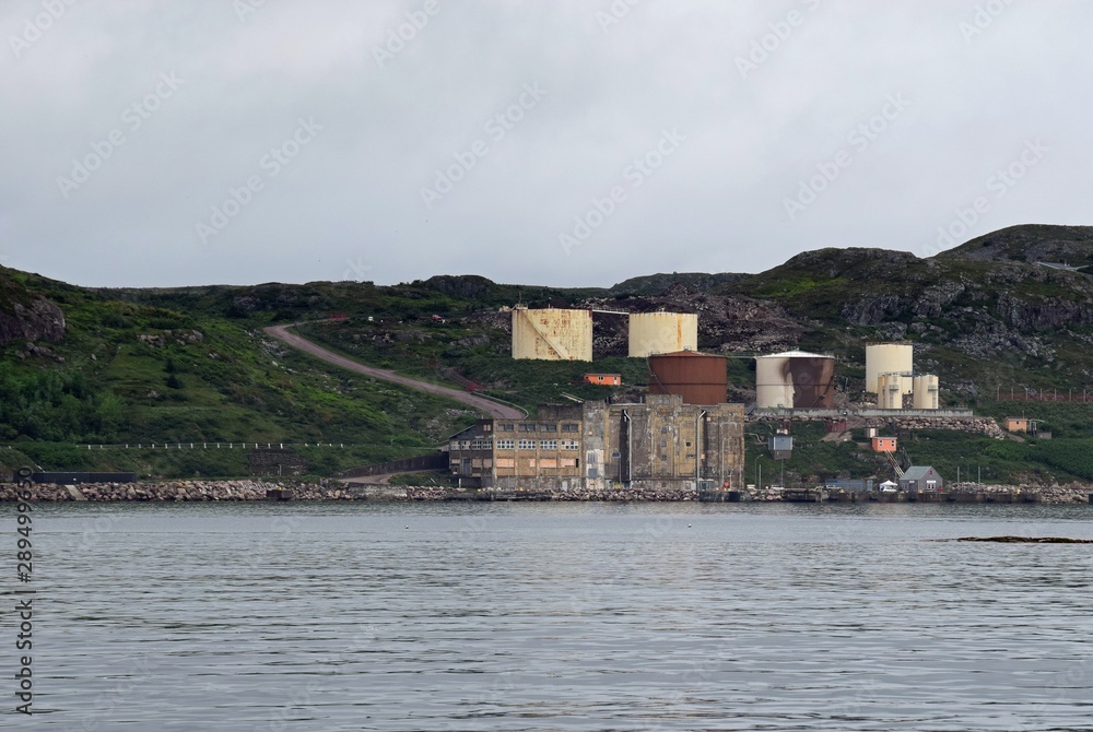 water treatment plant on a hillside on the ocean shores, Saint Pierre and Miquelon 