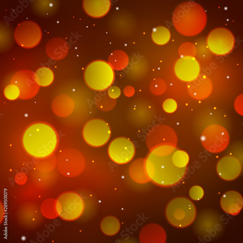 Beautiful blurred background in orange and yellow colors. Night city glitter lights backdrop. Merry Christmas and Happy new year decoration. Abstract defocused wallpaper vector illustration. © Sunflower