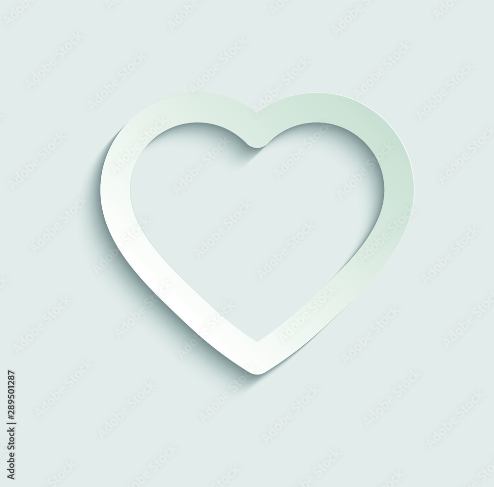 Heart icon. black heart vector symbol. line style.  paper icon  with shadow  