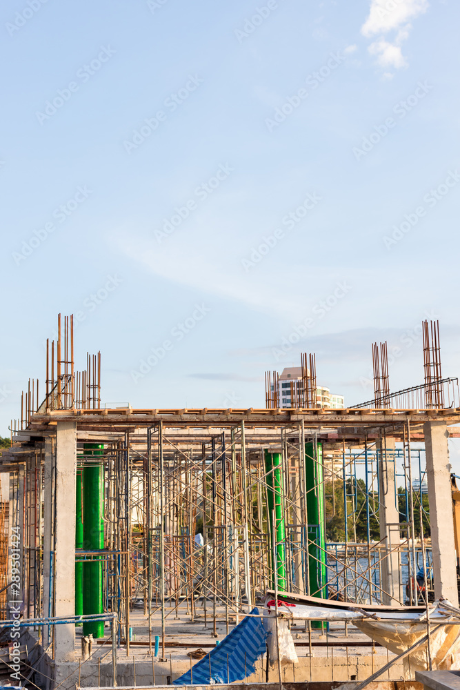 A new stick built home under construction. construction residential new house in progress at building site.The building structure are made from prefabrication system. A new stick built home under construction. construction residential new house in progress at building site.The building structure are made from prefabrication system.