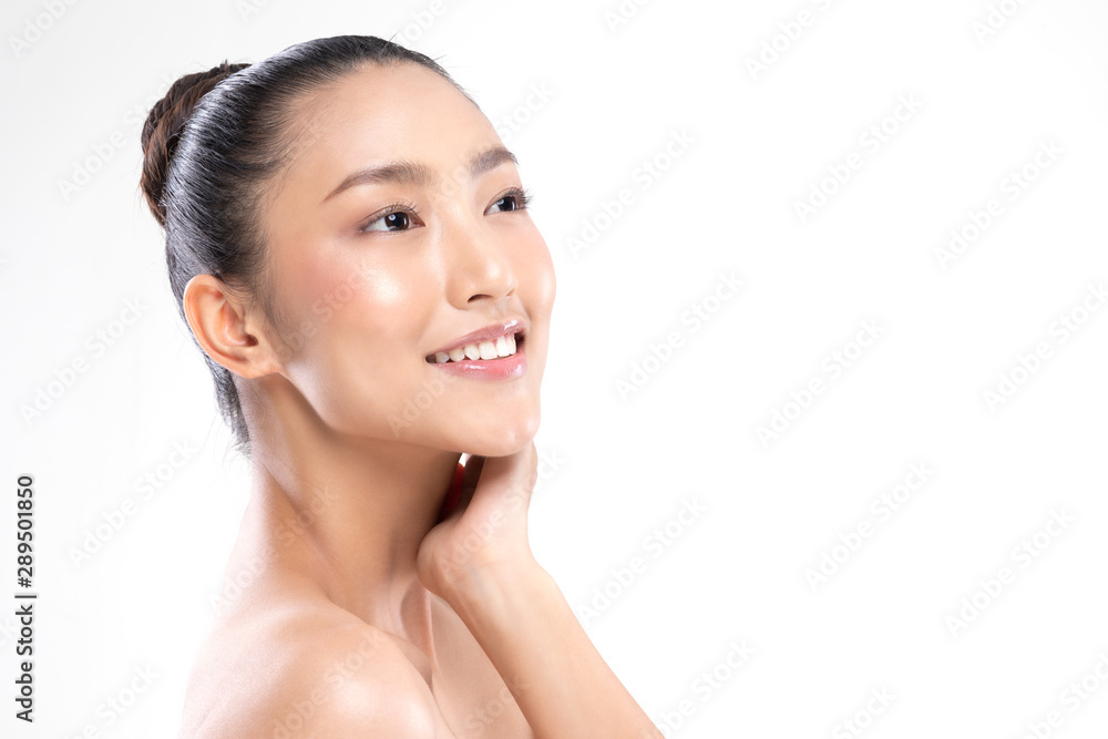 Side view of Beautiful Asian woman smile with clean and fresh skin Happiness and cheerful with positive emotional,isolated on white background,Beauty and Cosmetics Concept Side view of Beautiful Asian woman smile with clean and fresh skin Happiness and cheerful with positive emotional,isolated on white background,Beauty and Cosmetics Concept
