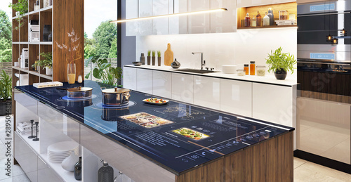 Fotografie Smart home control panel in modern kitchen