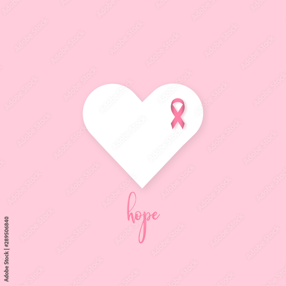 Vector Pink ribbon in Breast Cancer Awareness month symbol with brush stroke effect on blue and pink background  