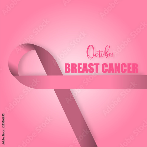 Vector Pink ribbon in Breast Cancer Awareness month symbol with brush stroke effect on blue and pink background 