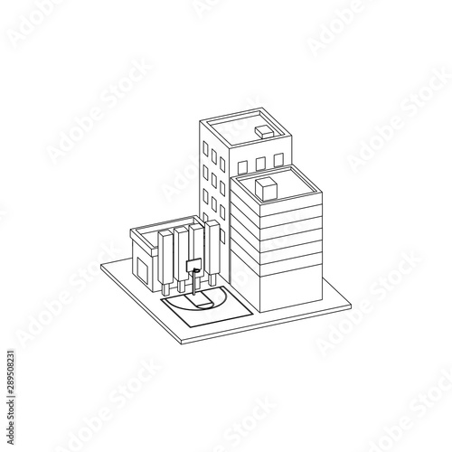 Isometric City Block with street basketball court