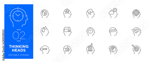 Set of Thinking heads line icons - Modern icons 