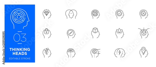 Set of Thinking heads line icons - Modern icons	