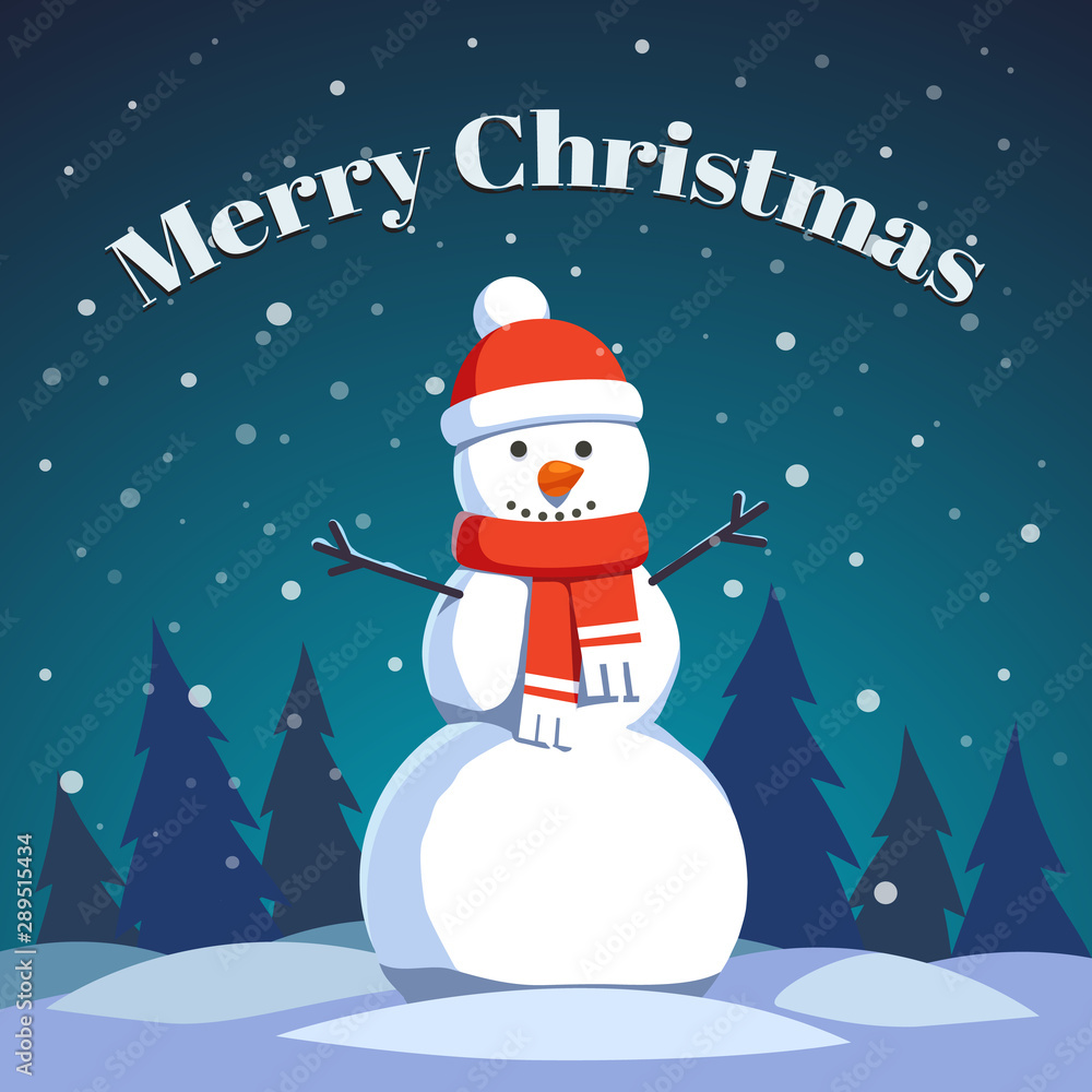 Fototapeta premium Smiling three ball snowman standing on snow