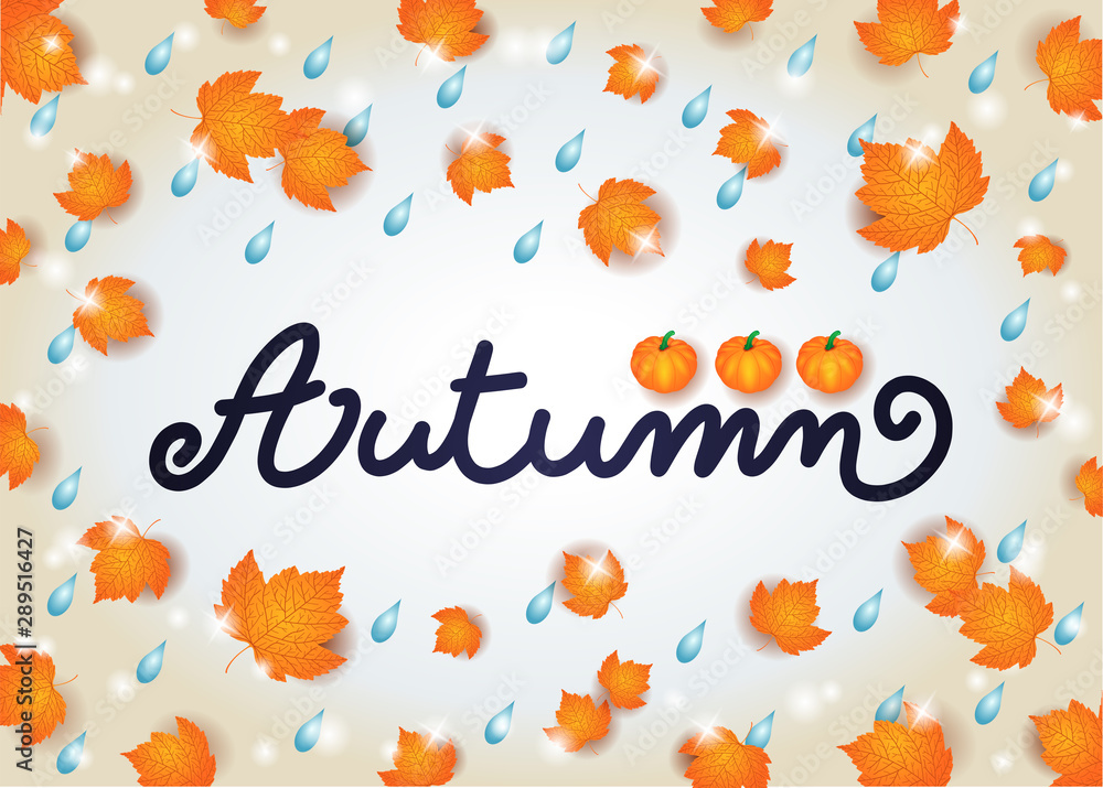Autumn background with text, leaves and rain