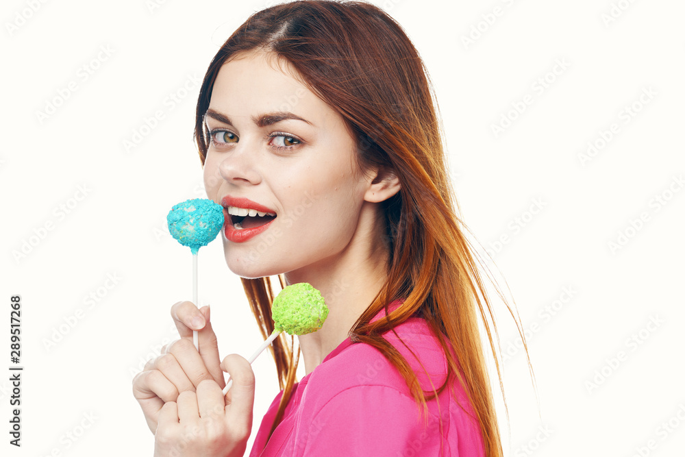 woman with lollipop isolated on white woman with lollipop isolated on white