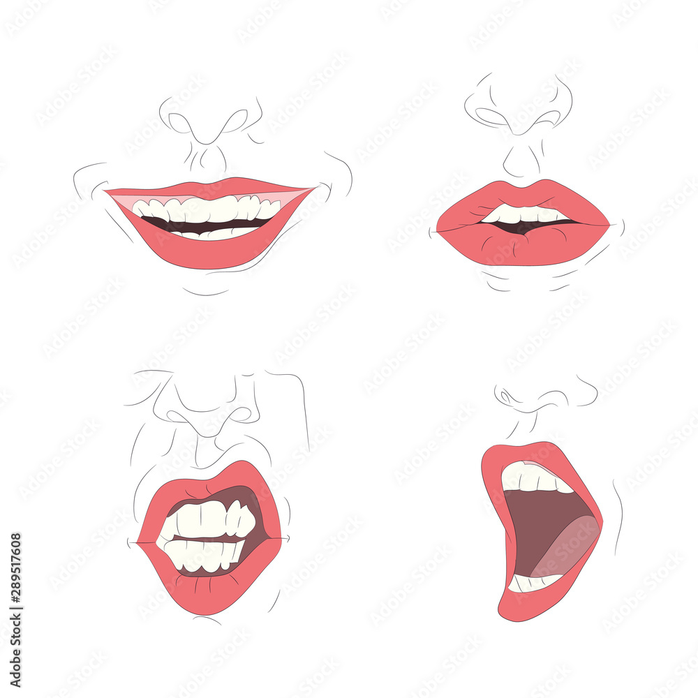 vector illustration of the outline of the lips drawing colored