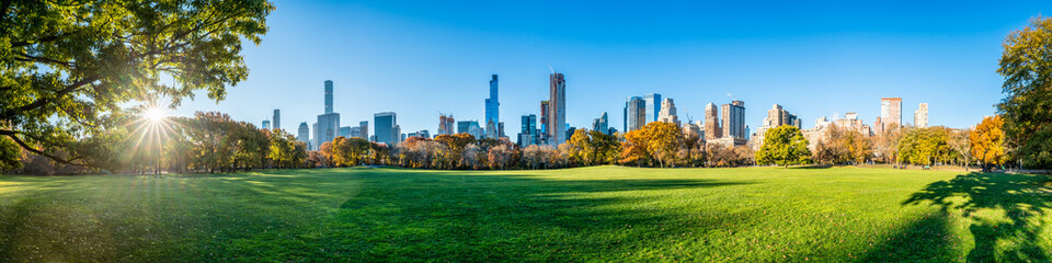 Central Park in New York City as panorama background during autumn season