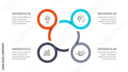 Cyclic diagram infographic with circles. Modern infographic design template with 4 options, steps or parts. Flat vector illustration for business presentation.