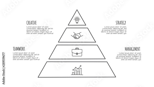 Doodle infographic pyramid with 4 options. Hand drawn icons. Thin line illustration