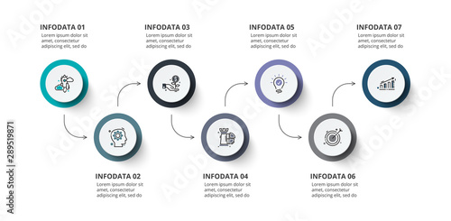 Process chart. Business data visualization. Abstract elements of diagram with 7 steps, options, parts or processes. Creative concept for infographic.