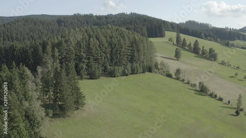 aerial view over mountains in Velke karlovice beskydy czech, This clip is available in two different gradings , 10bit color or dji color lut  photo