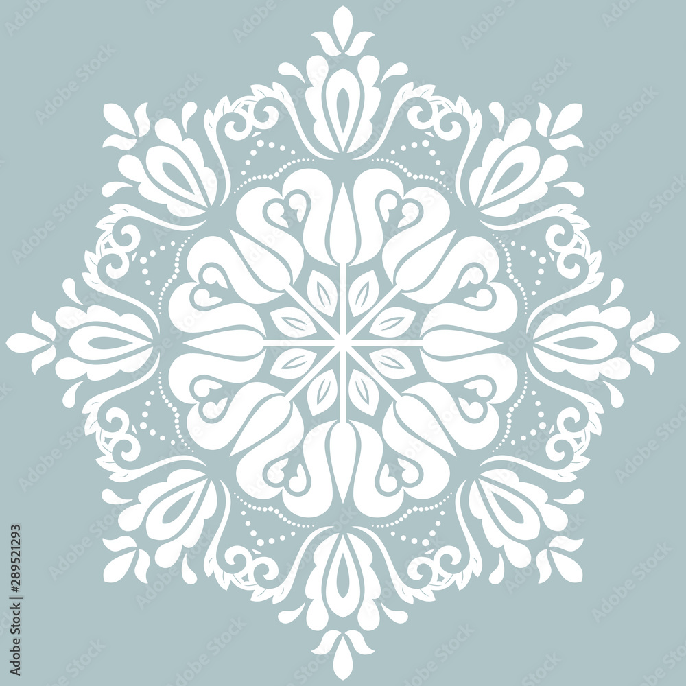 Oriental vector pattern with arabesques and floral elements. Traditional classic round white ornament. Vintage pattern with arabesques