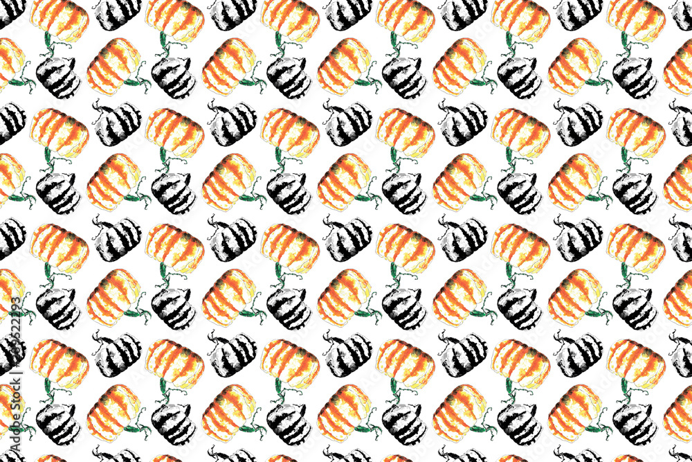 Helloween orange pumpkin pattern on white background. abstract watercolor mosaic Helloween orange pumpkin pattern on white background. abstract watercolor mosaic