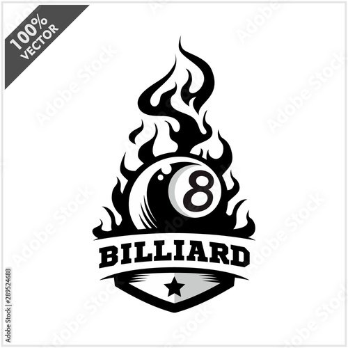 Billiard 8 ball flame badge logo vector	