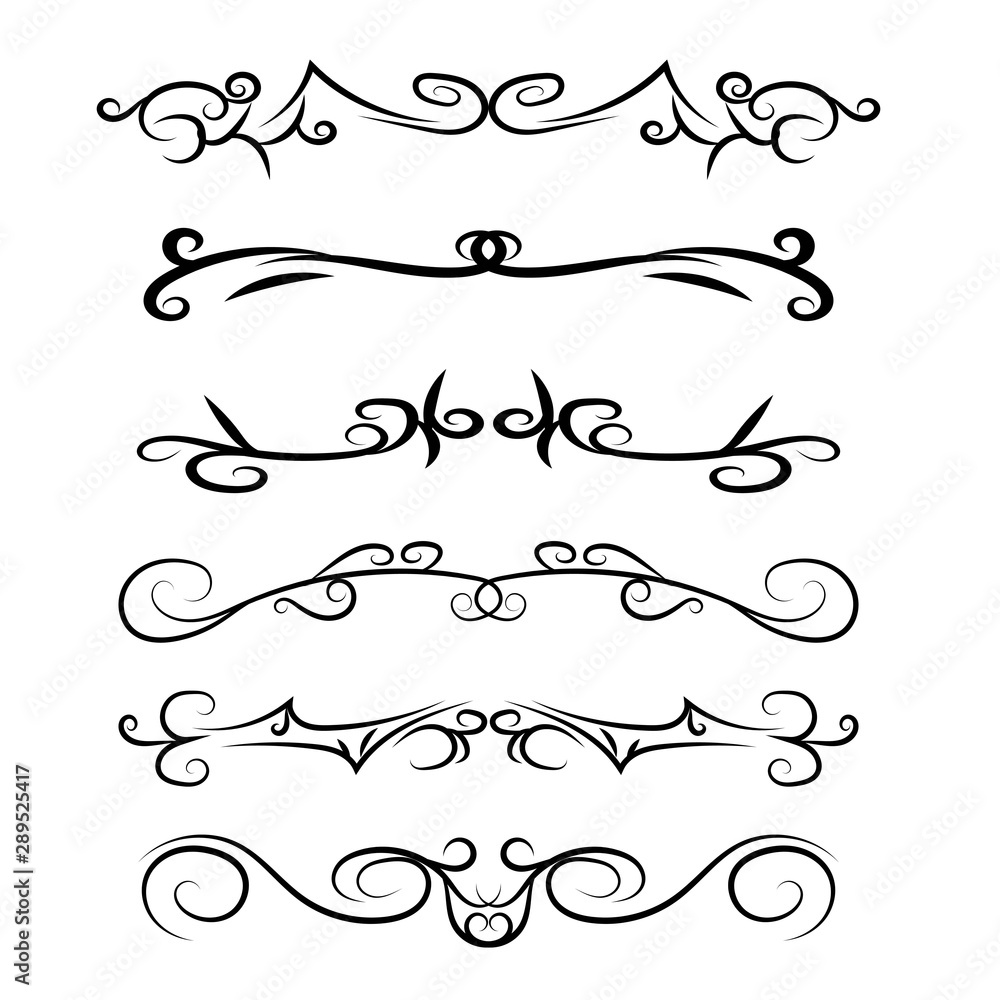 Calligraphic hand drawn Design Elements. Swirls, lines And Borders. Vector Illustration