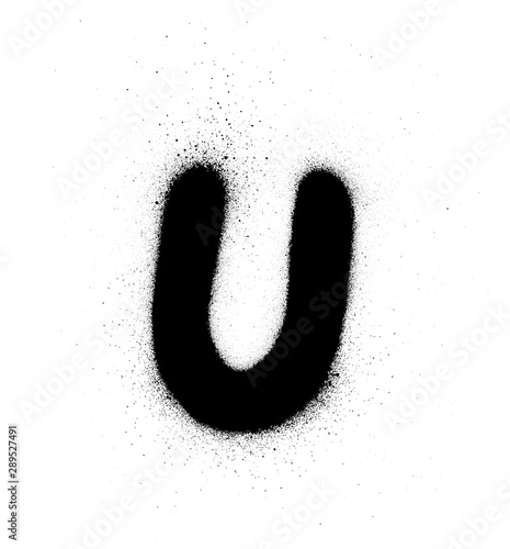 graffiti small fat U font sprayed in black over white